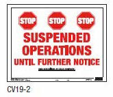 White and red suspended operations sign